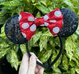 NEW Minnie Mouse Disney Movie Theme Sequin Glitter Ears Headband Polka Dot Bow Photo 0