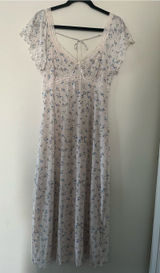 White Blue Ditsy Floral Cottagecore Babydoll Lace Midi Dress XL Romantic Dainty Photo 0