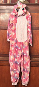 Celebrate Halloween Unicorn Costume Womens Large Hooded Plush Full Zip One Piece Photo 0