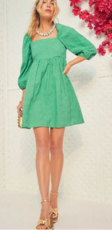Tuckernuck Pomander Place Cotton Mini Dress XS Green Puff Sleeve Embroidered Photo 0