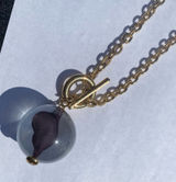 💜 Vintage Korea Stomach Organ Acrylic Sphere Pendant 24” Gold Tone Metal Chain Necklace 💜 Photo 0