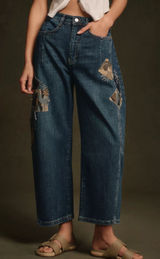 Anthropologie Kenna Mid-Rise Heritage Barrel Jeans by Pilcro: Patchwork Edition camo 29 Photo 0