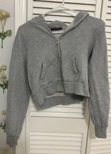 Gray Cropped Hoodie Jacket Sweater Top Photo 0