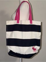 2000s vintage style abercrombie & fitch striped tote bag with pink moose & strap Photo 0