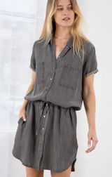 Lovestitch Grey Tencel Short Sleeve Button Down Shirt Dress Medium‎ I-70854W-MXX Photo 0