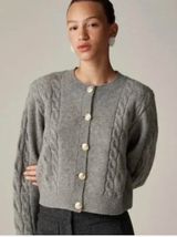 J.Crew Cable knit cardigan Wool Alpaca Sweater grey medium Photo 0