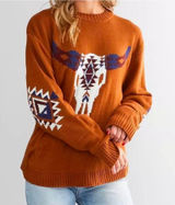 Women’s Wrangler Retro Steer Head Longhorn Skull Sweater Western Aztec Knit‎ L Photo 0