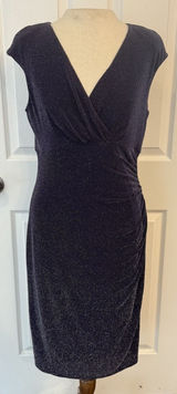 Lauren‎ Ralph Lauren Cocktail Dress Sz 10 Navy Metallic Ruched Wedding Holiday Photo 0