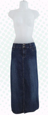 Vintage Y2K Faded Glory Dark Wash 100% Cotton Denim Mid Rise Maxi Skirt Size 6 Photo 0