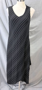 Chalet‎ Black White Pinstripe Bias Cut Sleeveless Asymmetrical Maxi Dress M USA Photo 0