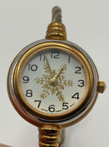 Womens Gold Silver Tone Snowflake Dial Cuff Bracelet‎ Watch Japan Movt Quartz Photo 0