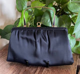 Vintage Ande Black Satin Evening‎ Bag Gold Handle Clutch Party Purse Formal Photo 0