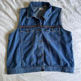 Vintage Y2K Cherokee Denim Jean Vest Floral Jaqcquard Boho Trim Size XL Photo 0