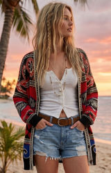 Farm Rio Art to Wear Fair Isle Knit Cardigan Sweater Hearts Fish Waves Large Photo 0