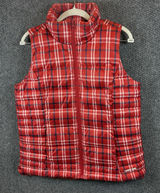 Lands' End Down Puffer Vest Womens S 6/8 Red Tartan Plaid Zip Insulated Photo 0