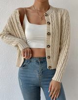 Beige Cable Knit Cardigan Photo 0