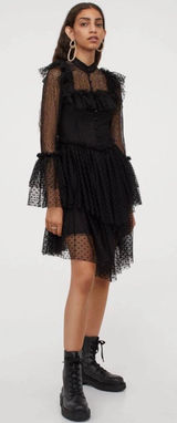 Sandra Mansour x H&M Black Tulle Lace Mini Dress Gothic Large L Photo 0