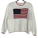 Vintage Carly Blake American Flag USA Ribbed Hem Crew Neck Sweater Large Photo 0