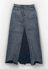 We The Free People Sz 24‎ Distressed Black Fade Denim Front Slit Midi Skirt EUC Photo 0