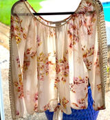 AMERICAN RAG CIE Semi Sheer Floral Chiffon Tie-Front Keyhole Lace Sleeve Blouse Photo 0