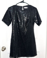 In the Beginning Black Sequin Short Sleeve Mini Dress by Photo 0
