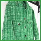 Zara Green Tweed Shacket XS Shirt Jacket Plaid Fringed Hem Y2K Vintage Old Money Photo 0