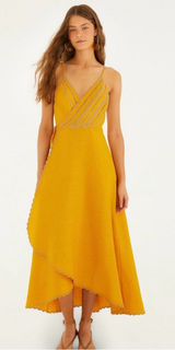 Farm Rio Yellow Bananas Euroflax™ Premium Linen Maxi Wrap Dress Woman’s Size Xs NWT Photo 0