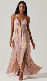 ASTR Minari Pleated Floral Maxi Dress Medium Purple Wedding Guest Garden Party Photo 0
