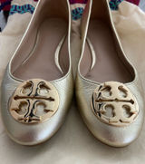 Tory Burch Claire Ballet Flats Spark Gold Metallic Leather Size 9 Photo 0