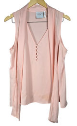 L'Academie Los Angeles Pink Sleeveless Tie Neck Blouse Top Medium M Button Front Photo 0