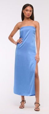 Abercrombie Blue‎ Strapless Maxi Dress Size XL Satin Slip Autumn Wedding Guest Photo 0