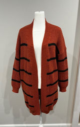 Chunky cozy oversized SHEIN Orange Black Striped Knit Cardigan Sweater Women M Photo 0