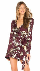 Tularosa Scout Maroon Dress Ling Sleeve Floral Wrap Burgundy Womens Size XXS Photo 0