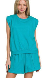 Zenana French Terry‎ Sleeveless Top & Shorts Set Photo 0