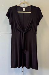 Y2K Anne Klein New York Brown V-Neck Front Tie Short Sleeve Dress Medium 2010s Photo 0