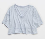Aerie women’s happiest v-neck crop top shirt light blue Photo 0