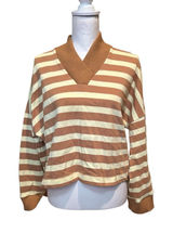 Maeve Anthropologie Cotton Boxy Oversize V-Neck Top‎ Sz S Stripe Butter Yellow Photo 0