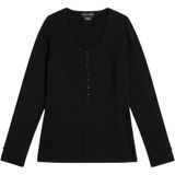 Sutton‎ Cashmere Womens Black Henley Scoop Neck Long Sleeve Sweater Small 100% Photo 0