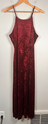 Vintage DBY Crushed Velvet Maxi Dress Womens 13/L Burgundy romantic whimsigoth Photo 0