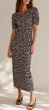 Free People Black & Cream Floral Cutout Back Midi Dress XS Photo 0
