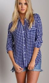 Splendid Gingham Button Down Navy Photo 0