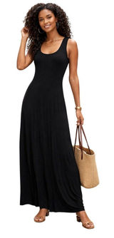 Versona Black Maxi Dress Large Sleeveless Scoop Neck Stretch Knit Size L Photo 0