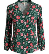 Matilda Jane Floral Poppy Button Up Top Womens Medium Green Long Sleeve Peplum Photo 0