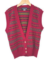 VTG Sweater Vest Women Small Red Fair Isle Button USA Grannycore Preppy Retro Photo 0