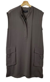 AllSaints Shirt Dress Sz 6 Gray Safari Pocket Sleeveless Japanese Cloth Utility‎ Photo 0