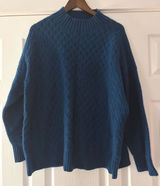 Ann Taylor 100% Cashmere Sweater XL Teal Blue Cable Knit Mock Neck Pullover Photo 0