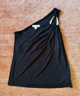 Michael Michael Kors One Shoulder Black Top Silver Hardware Size L Photo 0