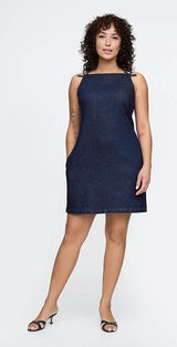 GAP Denim Mini Shift Dress Dark Wash Square Neck Size Small Photo 0