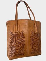 Vintage Mexican Hand Tooled Leather Tote Floral Carved Western Boho Shoulder Bag Photo 0