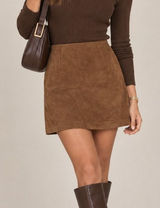Abercrombie & Fitch Faux Suede Mini Skirt Size S Brown Preppy Fall Quiet Luxury Photo 0